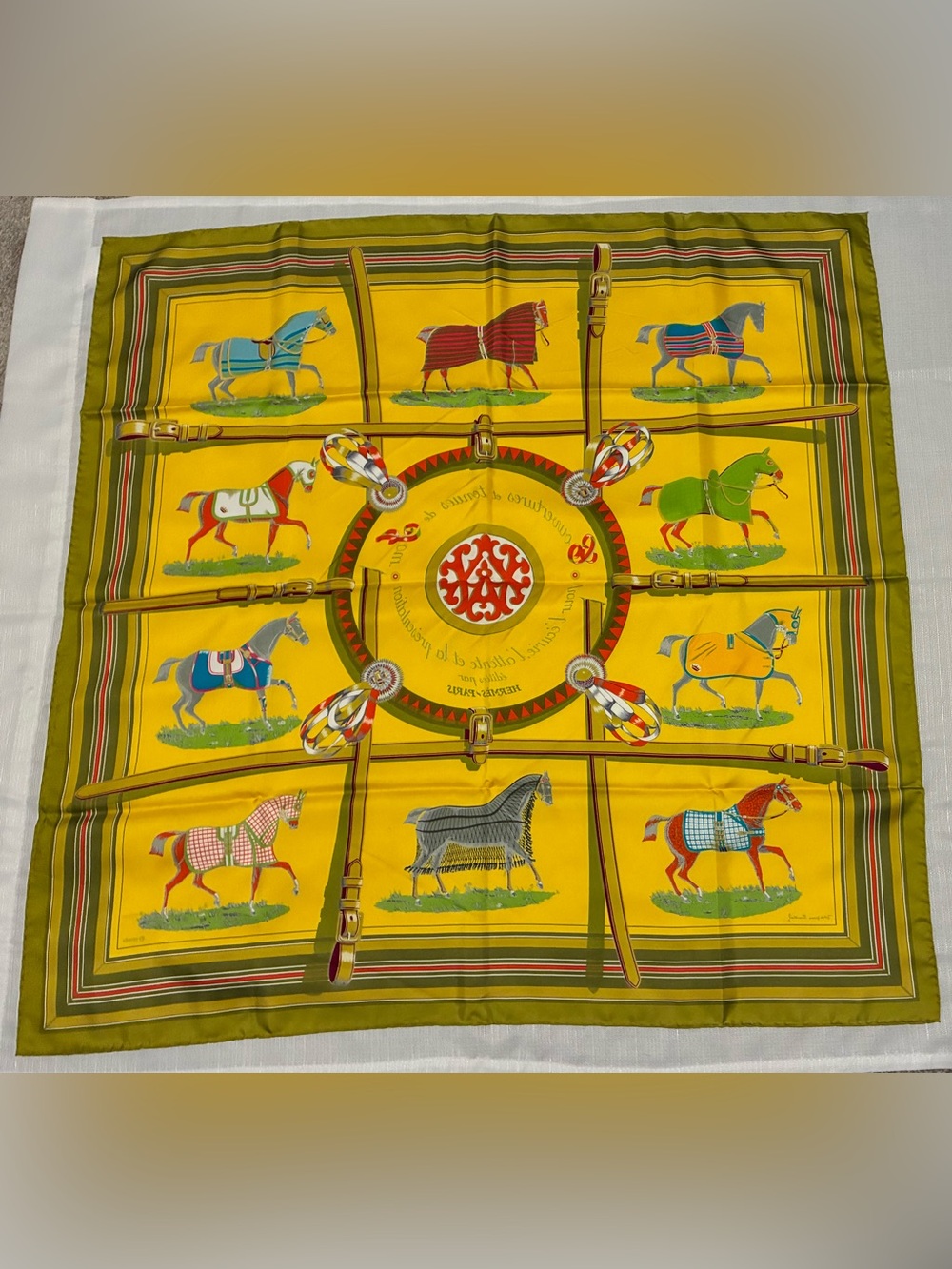 Hermes Silk Scarf Couvertures et Tenues de Jour Yellow with Box Authentic - Picture 9 of 9